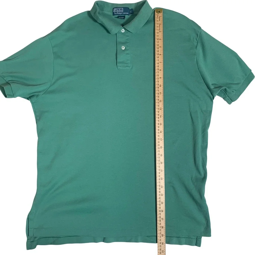 Polo Ralph Lauren Polo Shirt Mens L Green Excellent Pink‎ Pony Embroidery Cotton